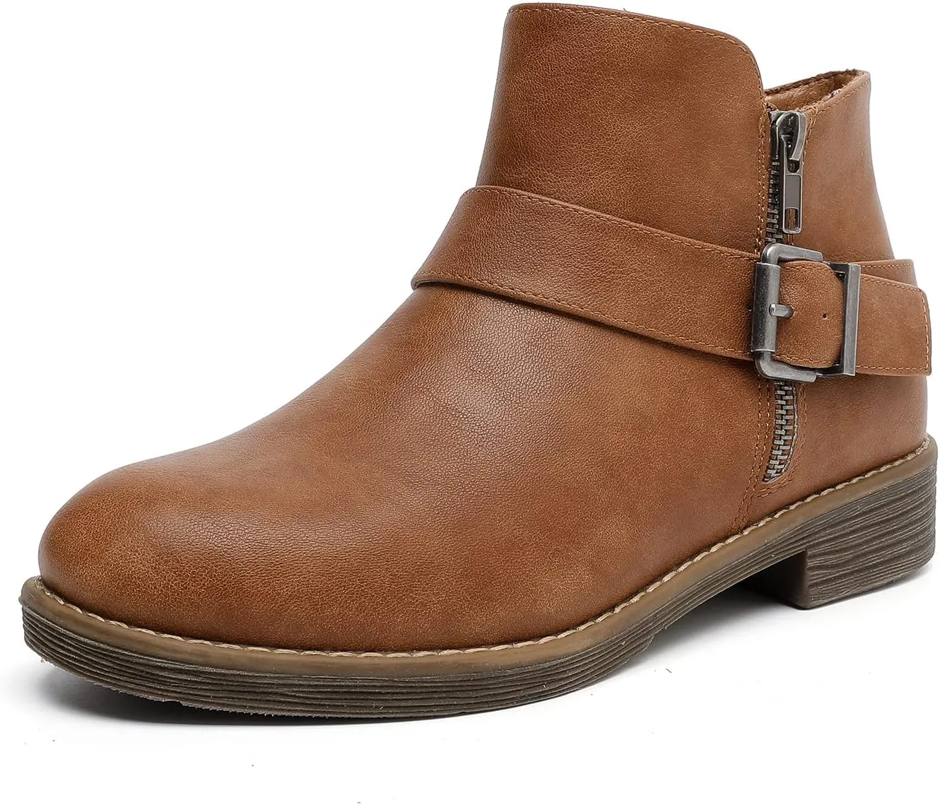 Luoika Women's Wide Width Ankle Boots - Black Brown Short Boots Block Low Heel Side Zipper Booties.