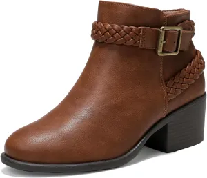 Luoika Women's Wide Width Ankle Boots - Black Brown Short Boots Block Low Heel Side Zipper Booties.