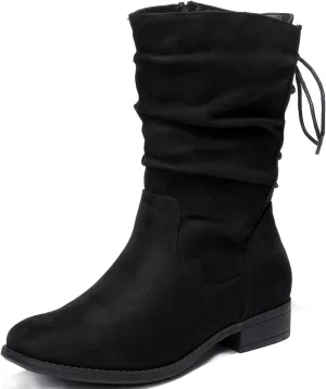 Luoika Women's Wide Width Ankle Boots - Black Brown Short Boots Block Low Heel Side Zipper Booties.