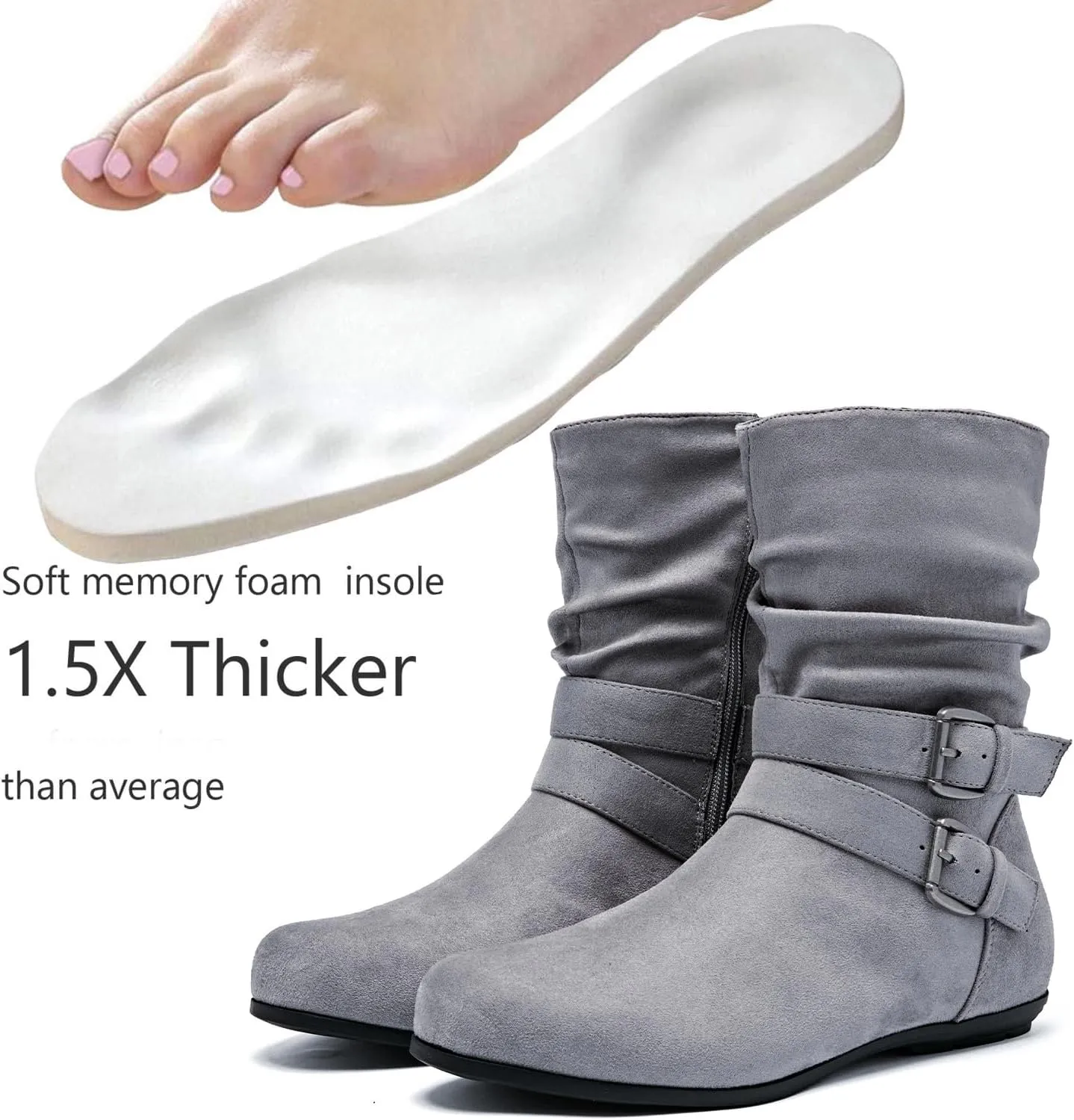 Luoika Women's Wide Width Ankle Boots - Black Brown Short Boots Block Low Heel Side Zipper Booties.