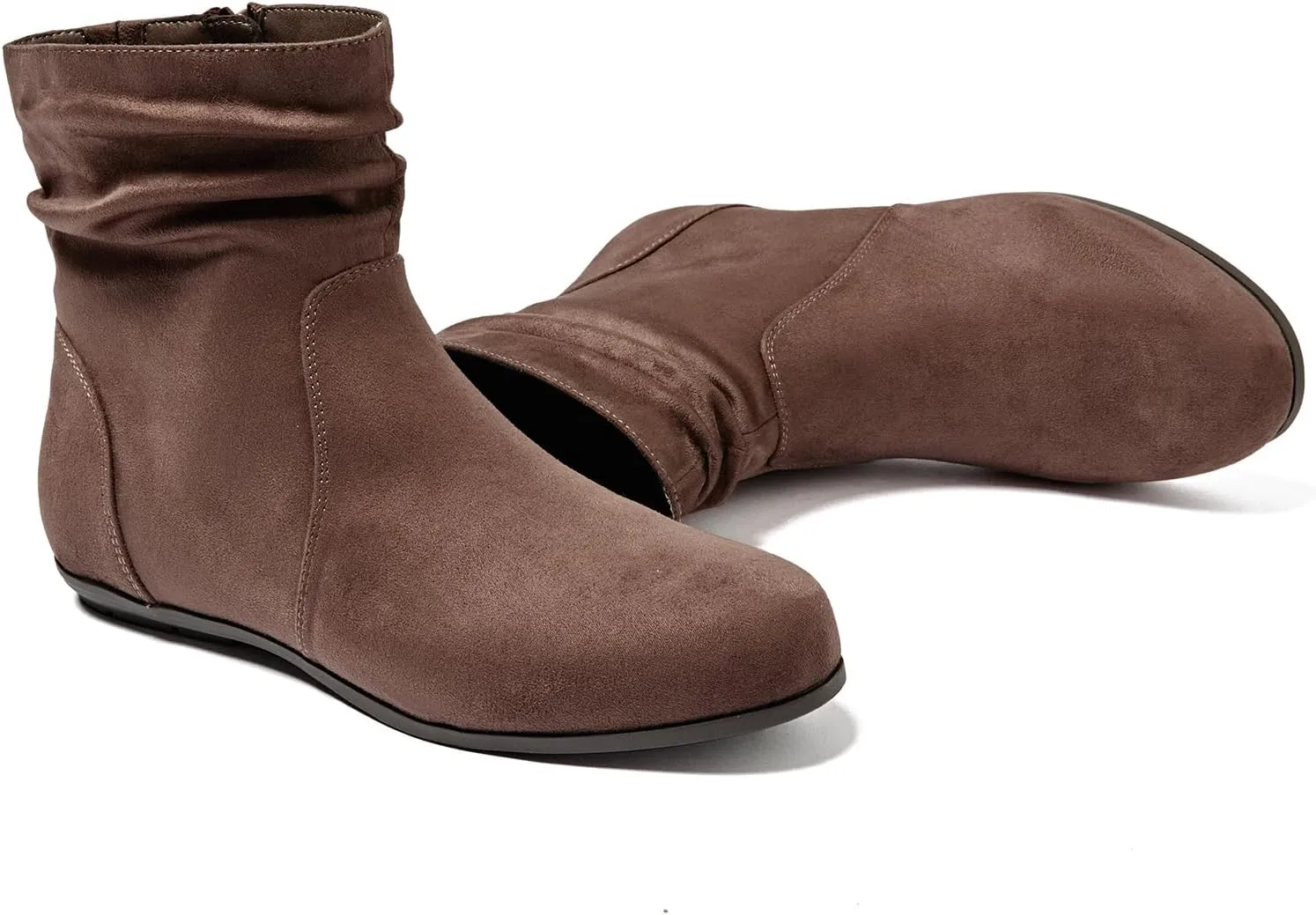 Luoika Women's Wide Width Ankle Boots - Black Brown Short Boots Block Low Heel Side Zipper Booties.