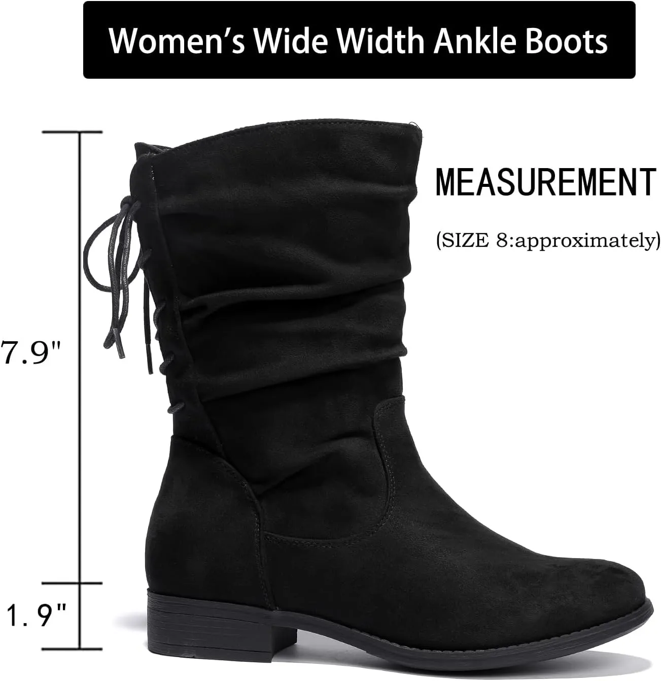 Luoika Women's Wide Width Ankle Boots - Black Brown Short Boots Block Low Heel Side Zipper Booties.