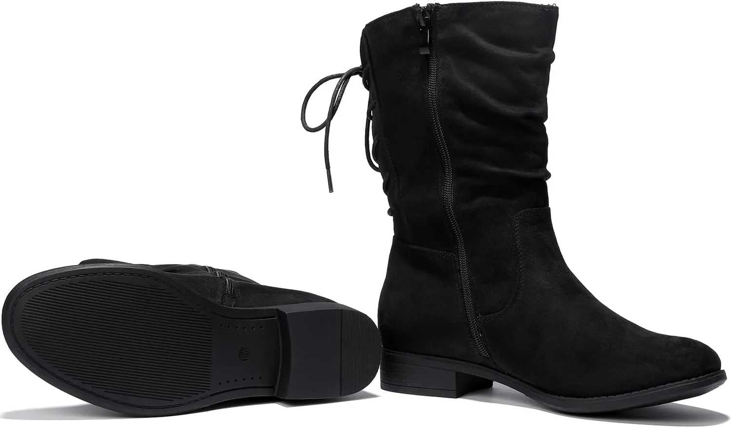 Luoika Women's Wide Width Ankle Boots - Black Brown Short Boots Block Low Heel Side Zipper Booties.