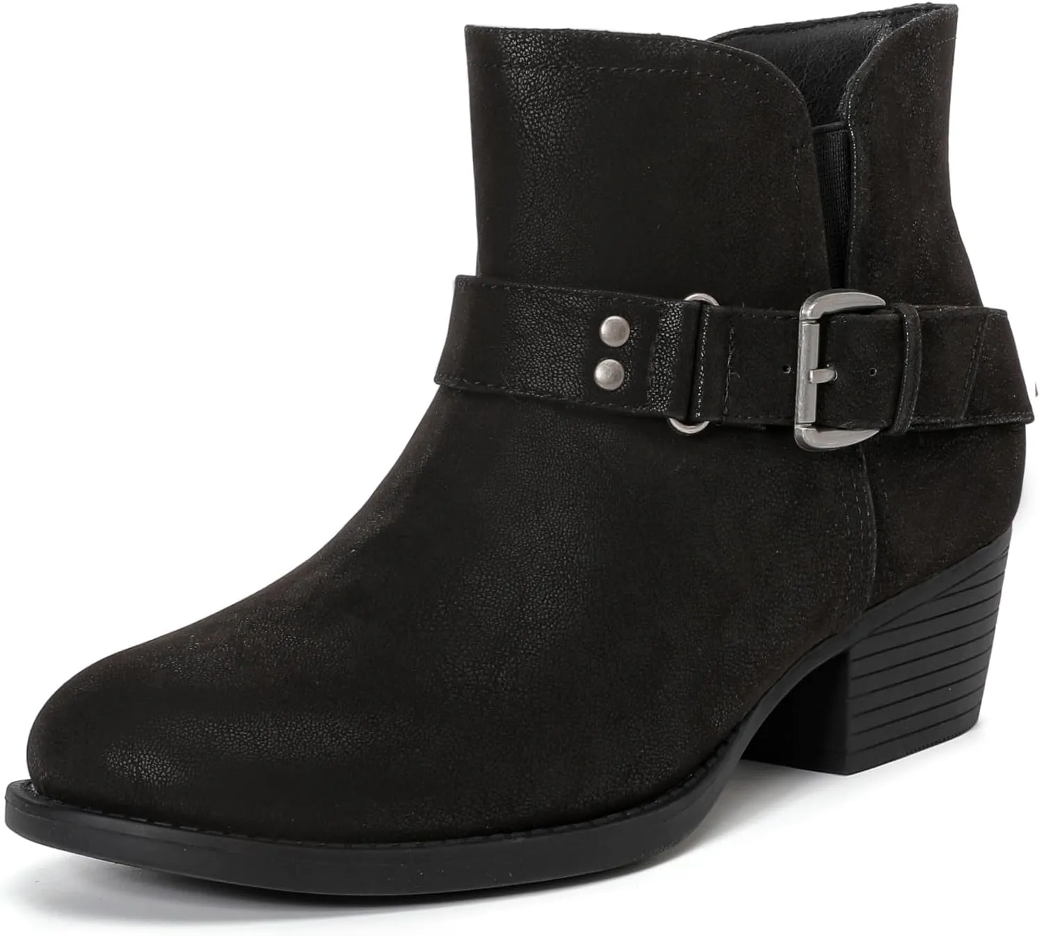 Luoika Women's Wide Width Ankle Boots - Black Brown Short Boots Block Low Heel Side Zipper Booties.