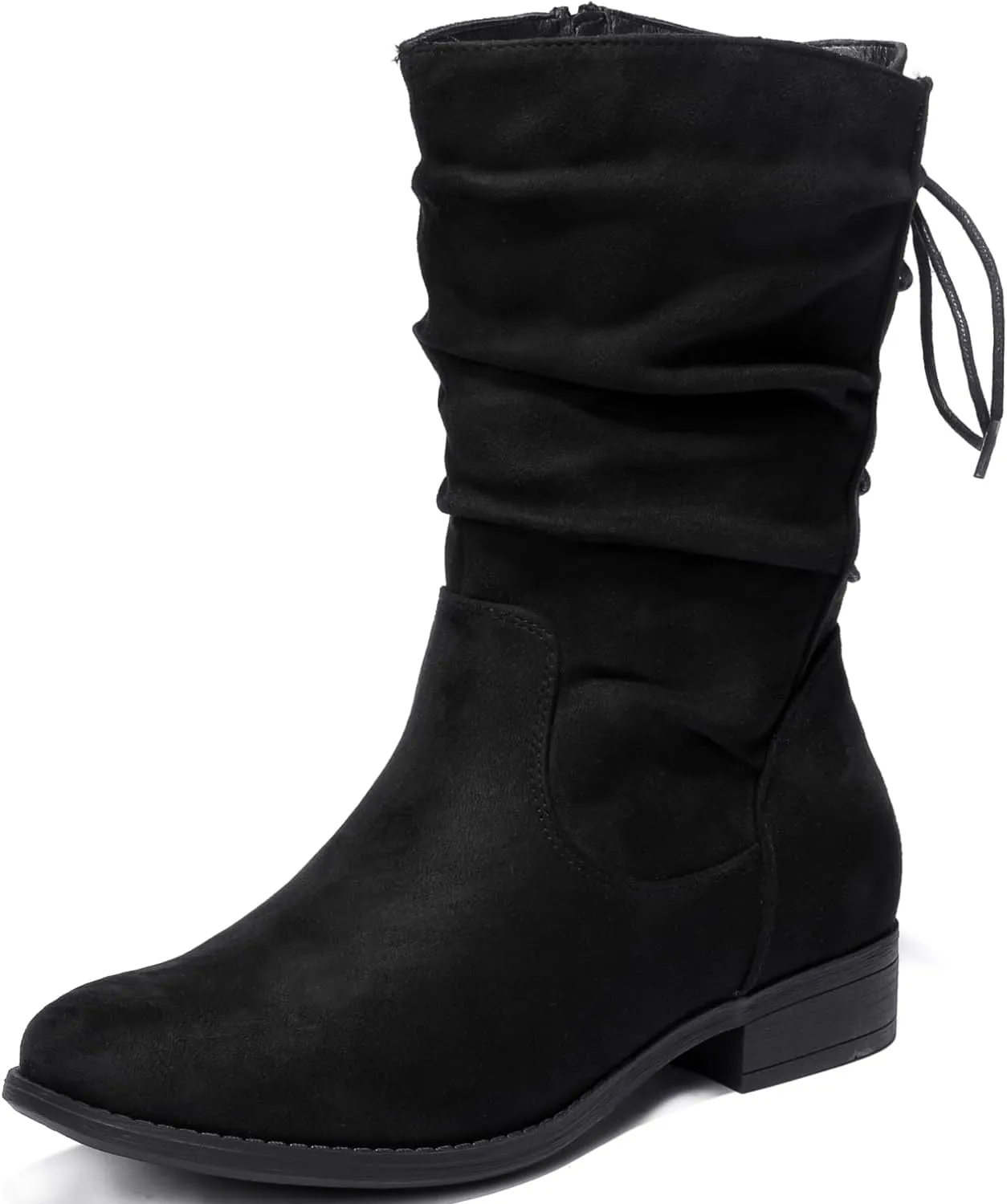 Luoika Women's Wide Width Ankle Boots - Black Brown Short Boots Block Low Heel Side Zipper Booties.