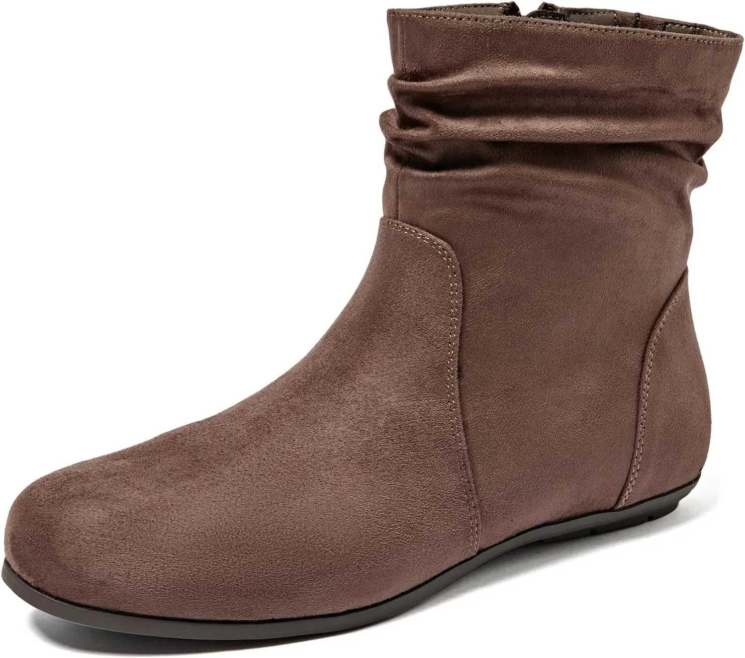 Luoika Women's Wide Width Ankle Boots - Black Brown Short Boots Block Low Heel Side Zipper Booties.