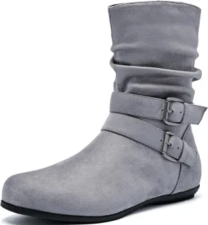 Luoika Women's Wide Width Ankle Boots - Black Brown Short Boots Block Low Heel Side Zipper Booties.