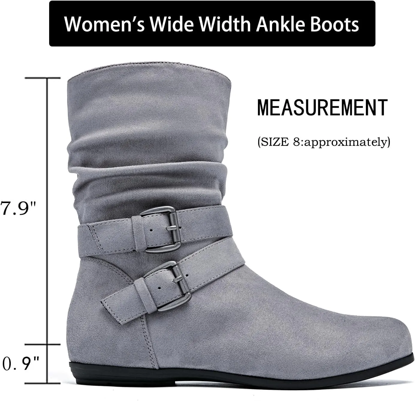 Luoika Women's Wide Width Ankle Boots - Black Brown Short Boots Block Low Heel Side Zipper Booties.
