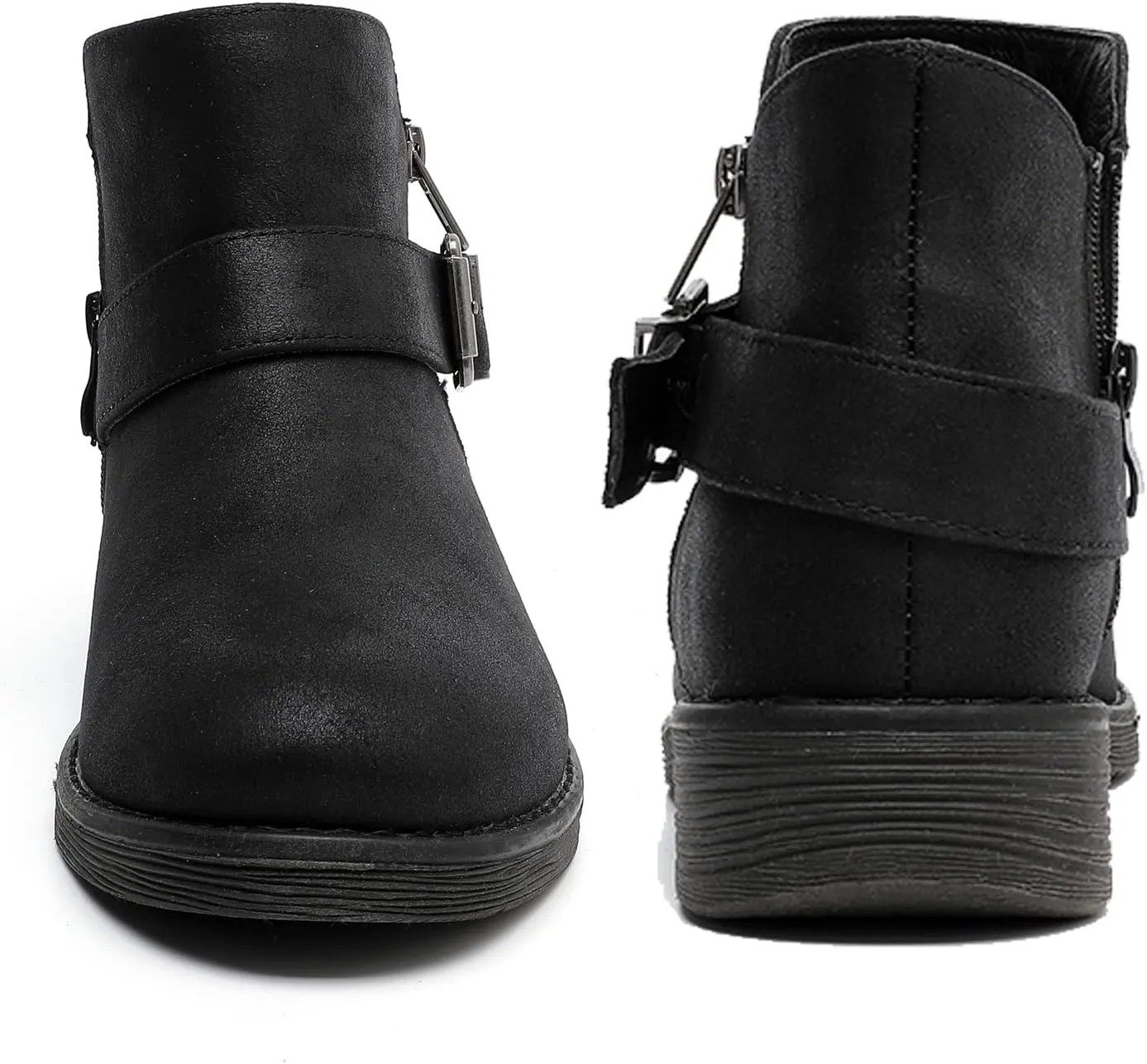 Luoika Women's Wide Width Ankle Boots - Black Brown Short Boots Block Low Heel Side Zipper Booties.