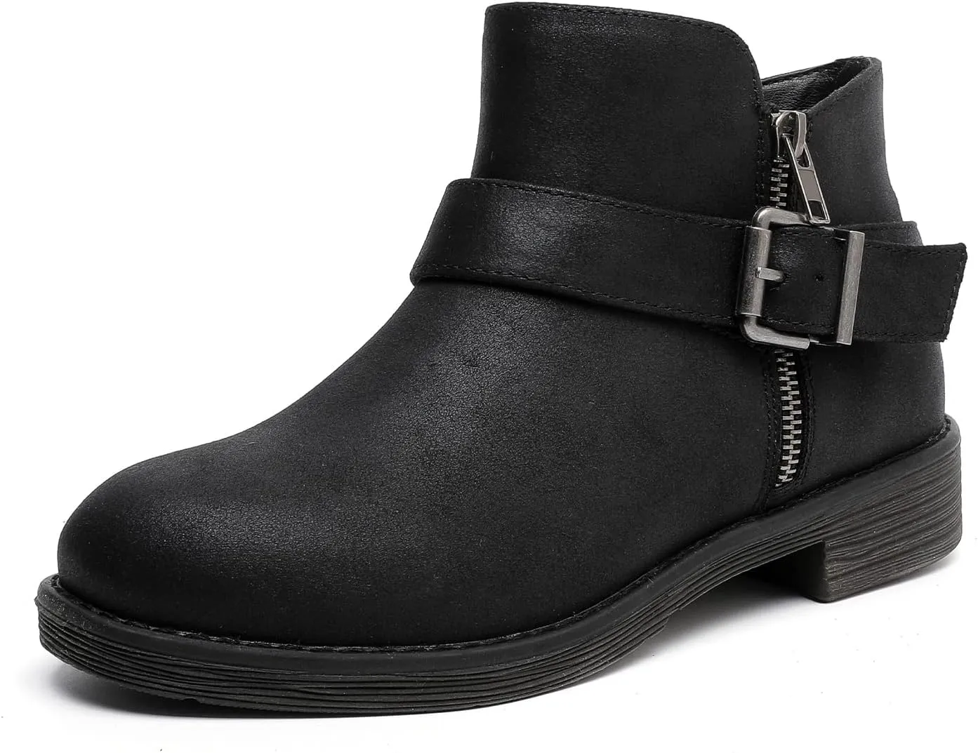Luoika Women's Wide Width Ankle Boots - Black Brown Short Boots Block Low Heel Side Zipper Booties.