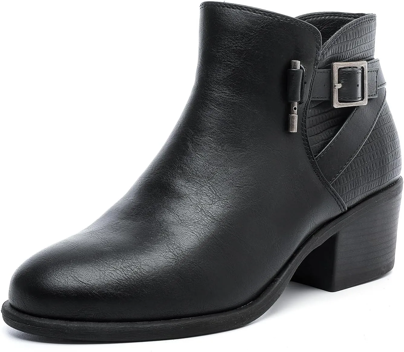 Luoika Women's Wide Width Ankle Boots - Black Brown Short Boots Block Low Heel Side Zipper Booties.
