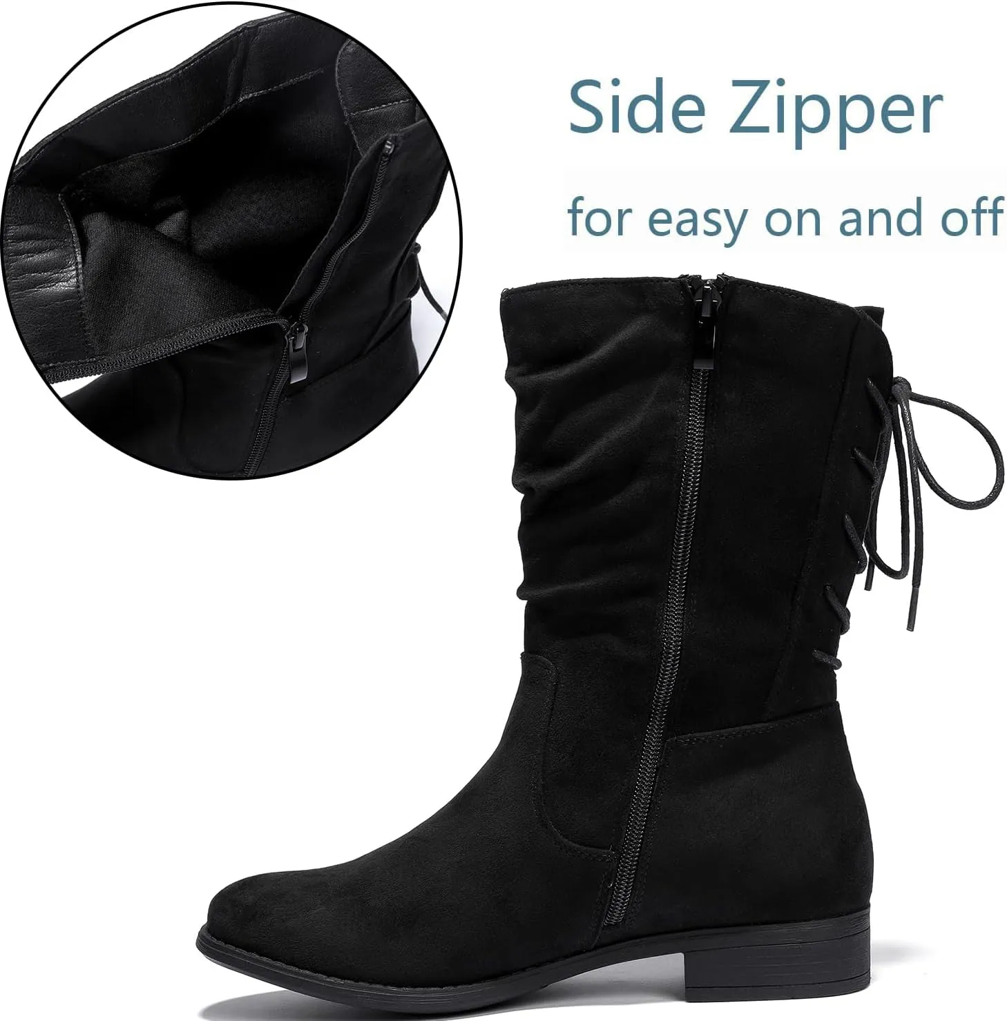 Luoika Women's Wide Width Ankle Boots - Black Brown Short Boots Block Low Heel Side Zipper Booties.