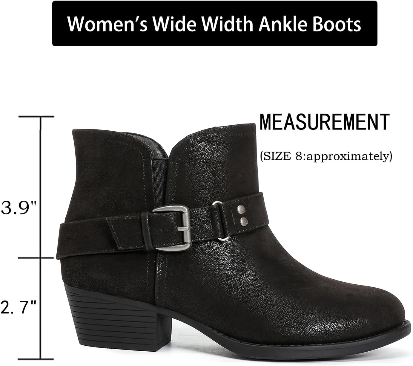 Luoika Women's Wide Width Ankle Boots - Black Brown Short Boots Block Low Heel Side Zipper Booties.