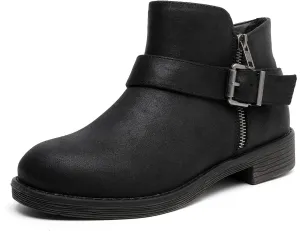 Luoika Women's Wide Width Ankle Boots - Black Brown Short Boots Block Low Heel Side Zipper Booties.