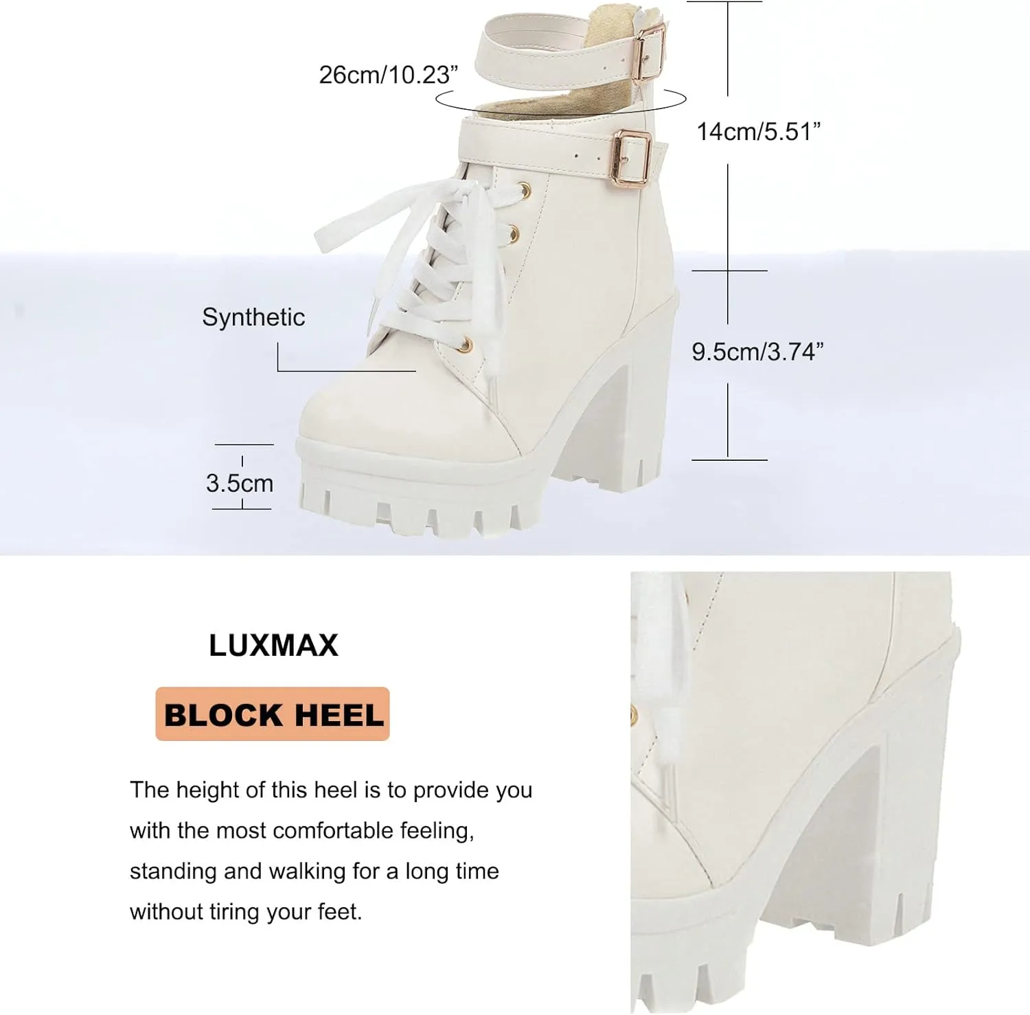 LUXMAX Ladies Block Heel Lace Up Ankle Boots Platform Chunky Cute Short Booties