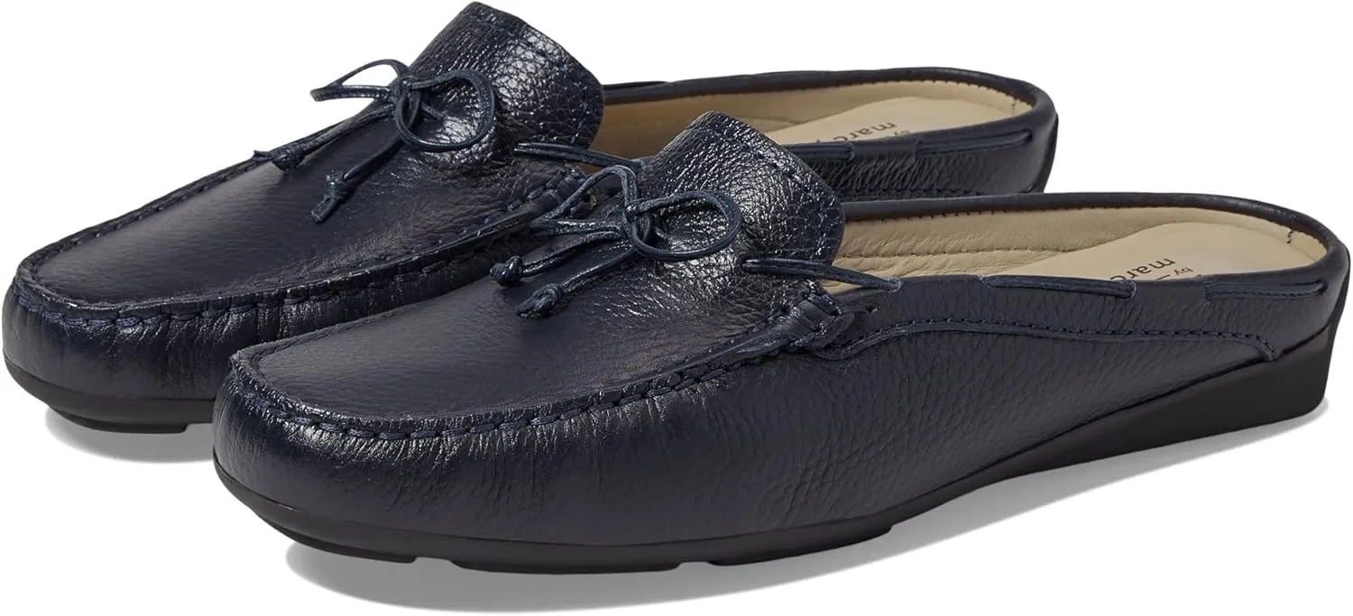 Marc Joseph New York Womens Casual Comfortable Genuine Leather Flat Mules Sandals Closed Toe Backless Lightweight Fashion Loafer with Tiebow Detail Slip-On Slides