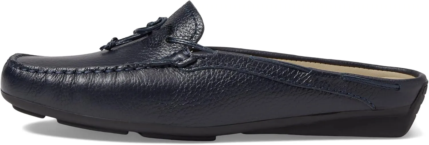 Marc Joseph New York Womens Casual Comfortable Genuine Leather Flat Mules Sandals Closed Toe Backless Lightweight Fashion Loafer with Tiebow Detail Slip-On Slides