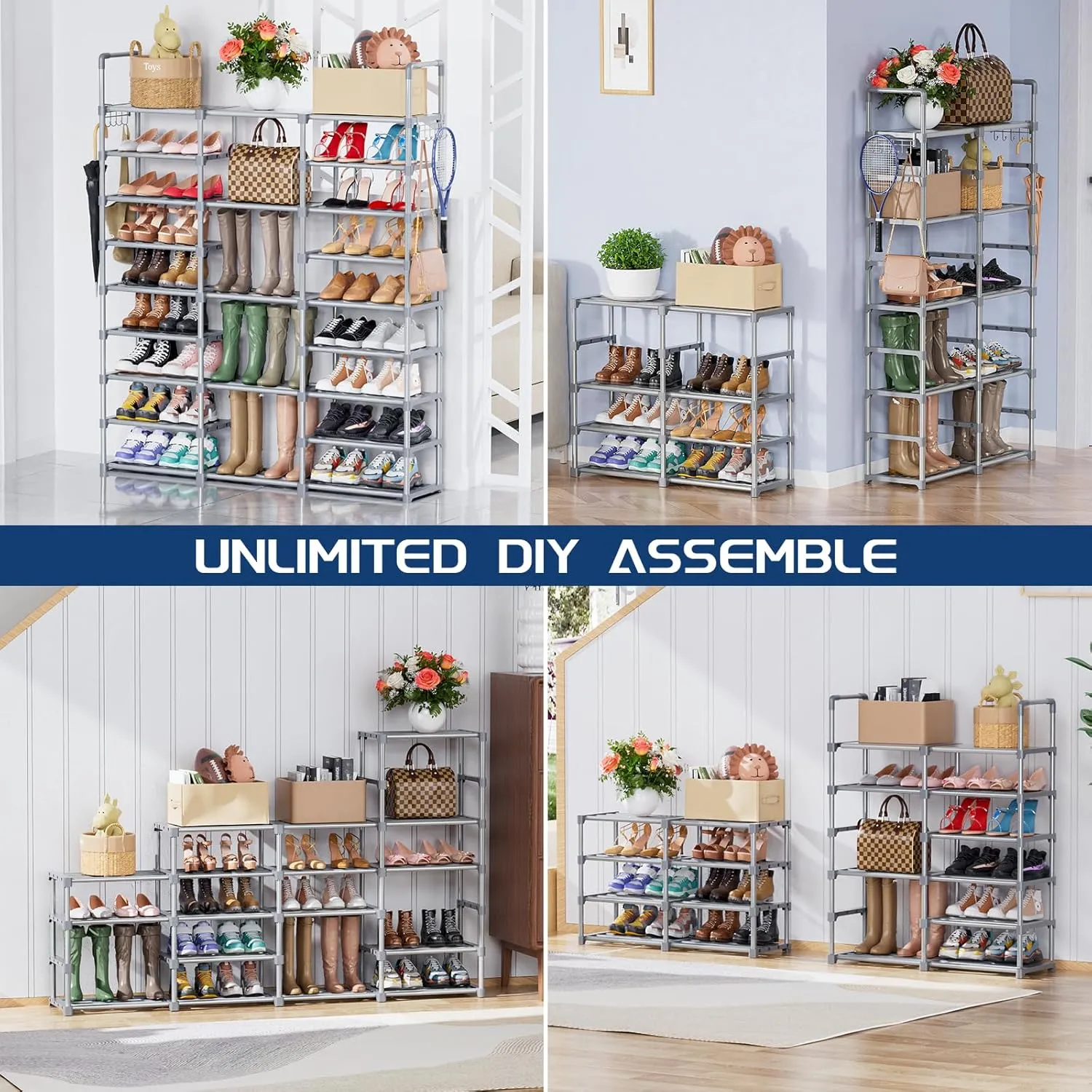 Mavivegue 9 Tiers Tall Shoe Organizer - Vertical Shoe Shelf for 50-55 Pairs, Stackable Racks for Entryway, Closet, Garage - Grey