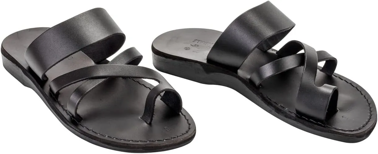Men's Biblical Jesus Sandals Natural Genuine Camel Leather Toe Loop Handmade From Jerusalem Flip Flops Brown Black Holy Land
