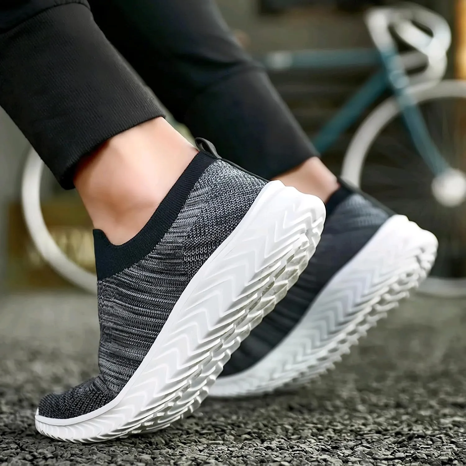 Men's Breathable Knit Walking Tennis Gym Slip On Laceless Sneakers