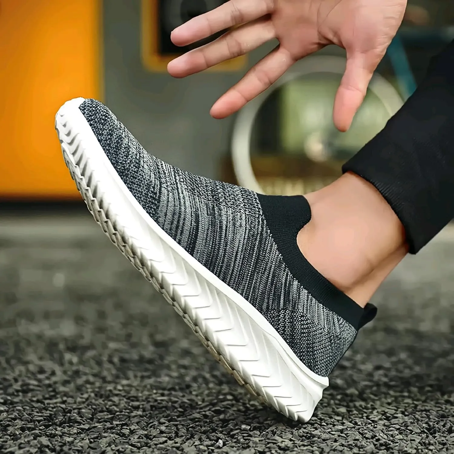 Men's Breathable Knit Walking Tennis Gym Slip On Laceless Sneakers