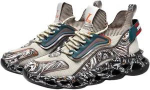 Men’s Breathable Running Shoes with Iridescent Graffiti Design – Low-Top Lace-Up Sneakers for Outdoor Workouts, Travel & Casual Wear | PU/Fabric Upper, Rubber Sole