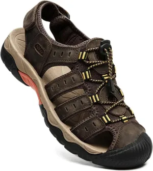 Mens Casual Leather Sandals Closed Toe Beach Shoes Summer Sandals for Hiking Trekking Walking
