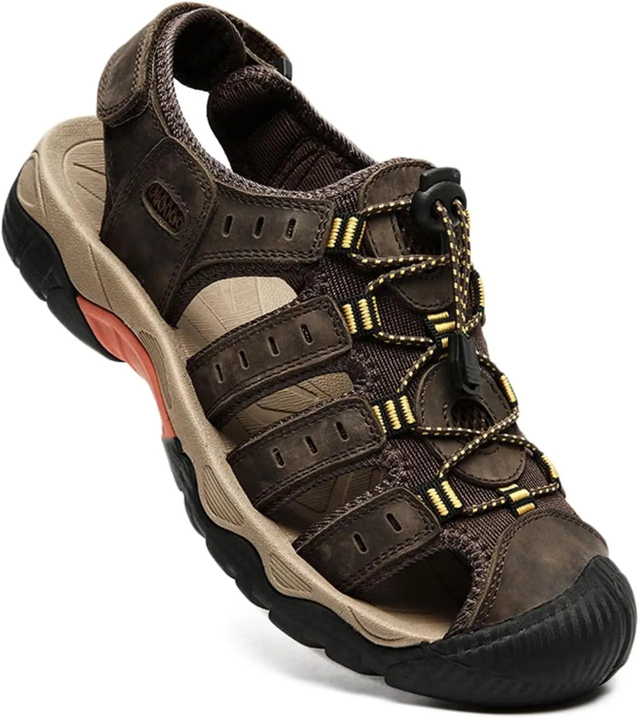 Mens Casual Leather Sandals Closed Toe Beach Shoes Summer Sandals for Hiking Trekking Walking