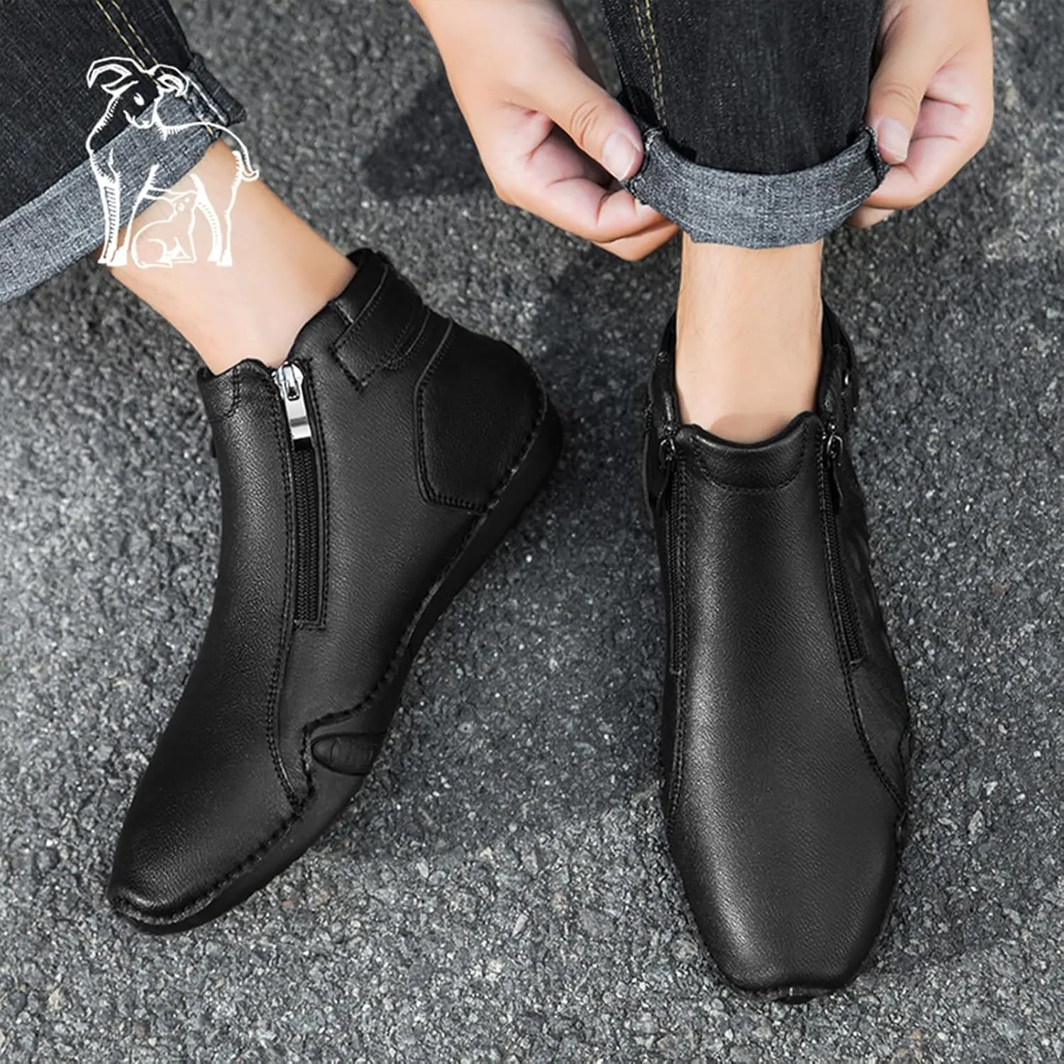 Men's Causal Fashion Ankle Chukka Boots Comfort Round Toe Alligator Printed Fur Lined Non Slip Side Zip Boots Outdoor High Top Driving Walking Shoes