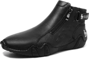 Men's Causal Fashion Ankle Chukka Boots Comfort Round Toe Alligator Printed Fur Lined Non Slip Side Zip Boots Outdoor High Top Driving Walking Shoes