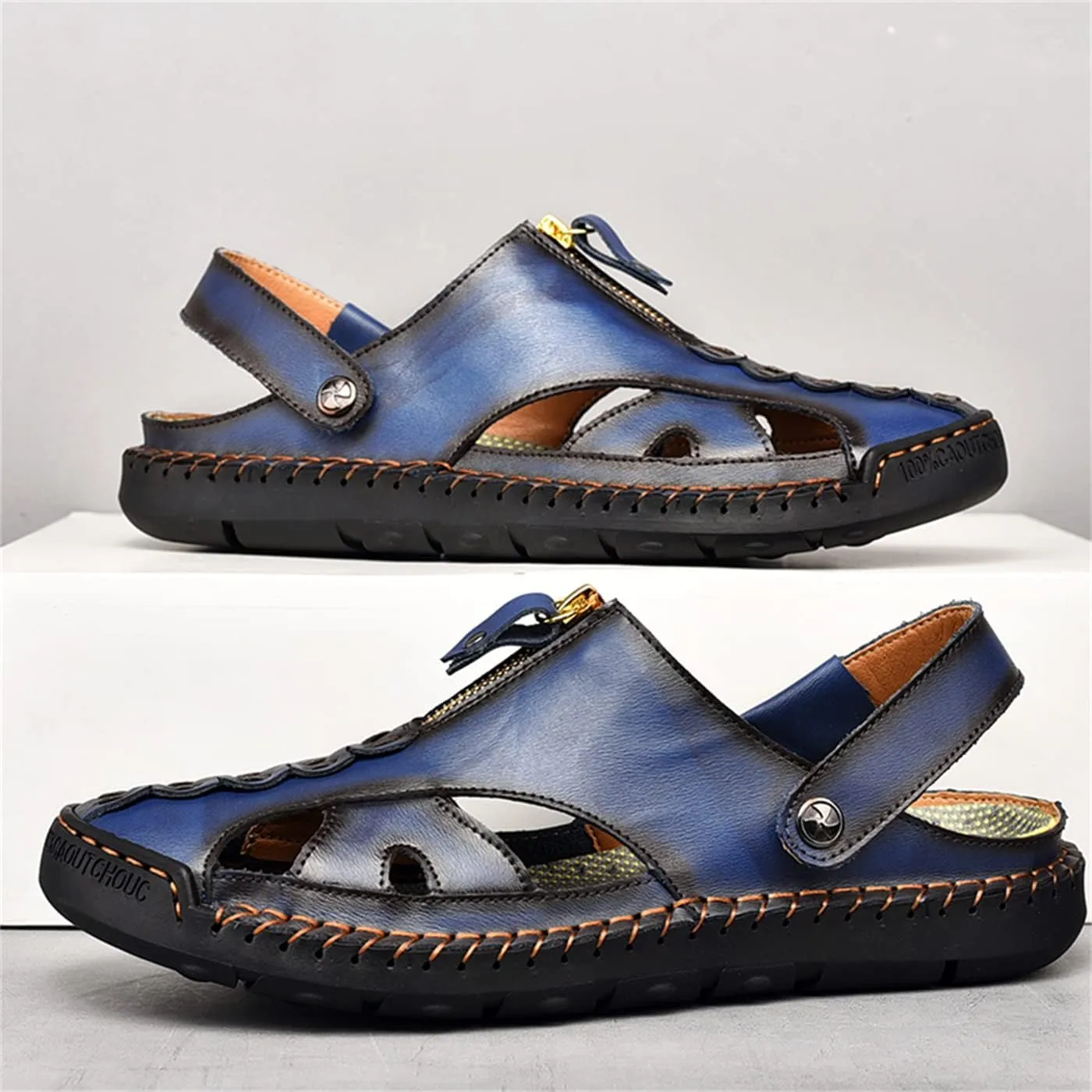 Men's Outdoor Sandals Breathable Summer Beach Shoes Closed Toe Hiking Fisherman Non-Slip Comfortable Casual Leather Sandals