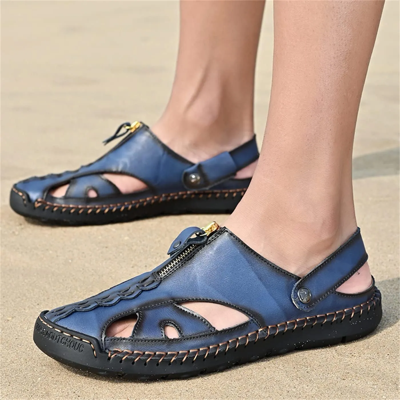 Men's Outdoor Sandals Breathable Summer Beach Shoes Closed Toe Hiking Fisherman Non-Slip Comfortable Casual Leather Sandals