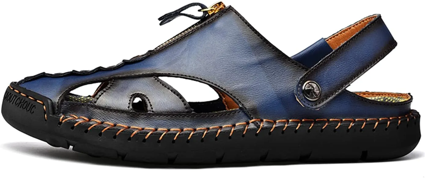 Men's Outdoor Sandals Breathable Summer Beach Shoes Closed Toe Hiking Fisherman Non-Slip Comfortable Casual Leather Sandals