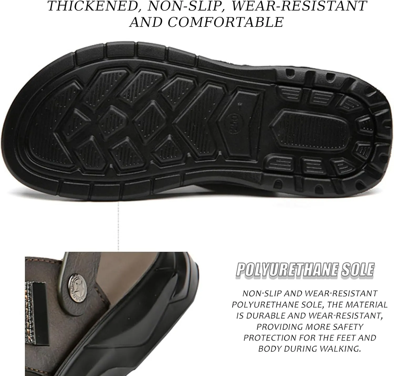 Men'S Pu Leather Flat Sandals With Adjustable Dual-Use Ankle Straps Comfortable Breathable Open-Toe Slip-On Sandals, Soft Casual Sliding Slippers