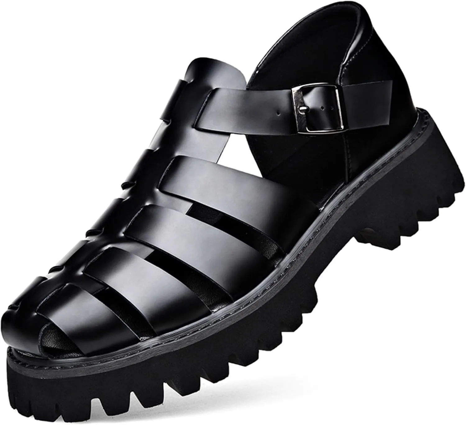 Men's Retro Genuine Leather Thick Soled Fisherman Sandals Summer Outdoor Adjustable Closed Toe Sandals Breathable And Lightweight Arch Support Sandals