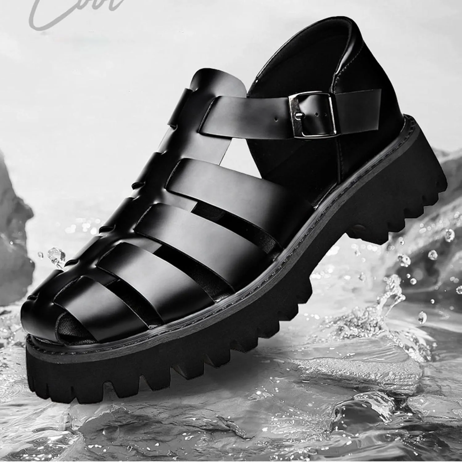 Men's Retro Genuine Leather Thick Soled Fisherman Sandals Summer Outdoor Adjustable Closed Toe Sandals Breathable And Lightweight Arch Support Sandals