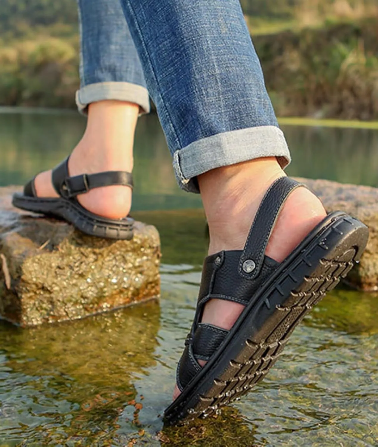 Mens Sandals Beach Slippers Walking Sandals Leather Hiking Sandals Outdoor Summer Shoes