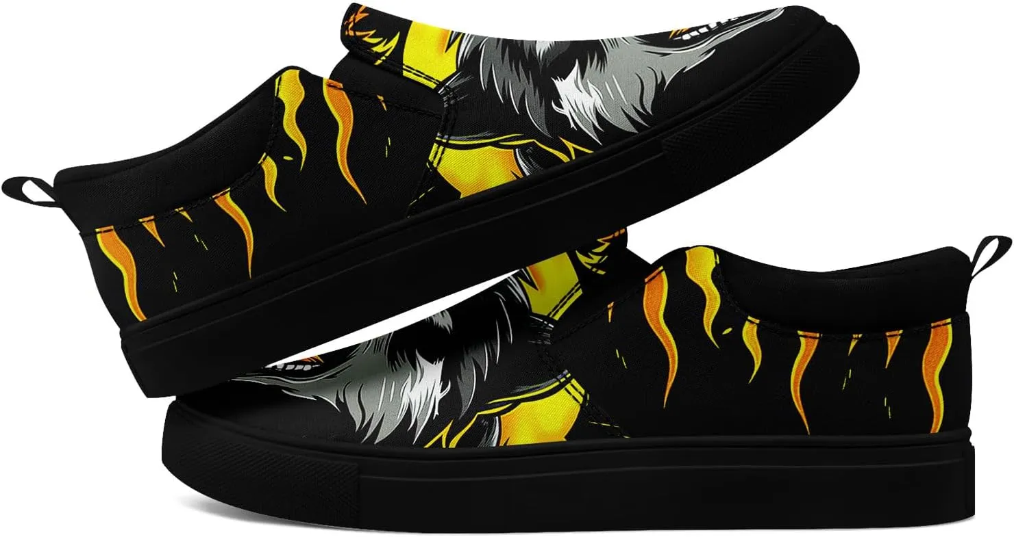 Men's Slip-On Canvas Shoes Gothic Skull Print Casual Lightweight Loafers Comfortable Walking Sneaker for Women