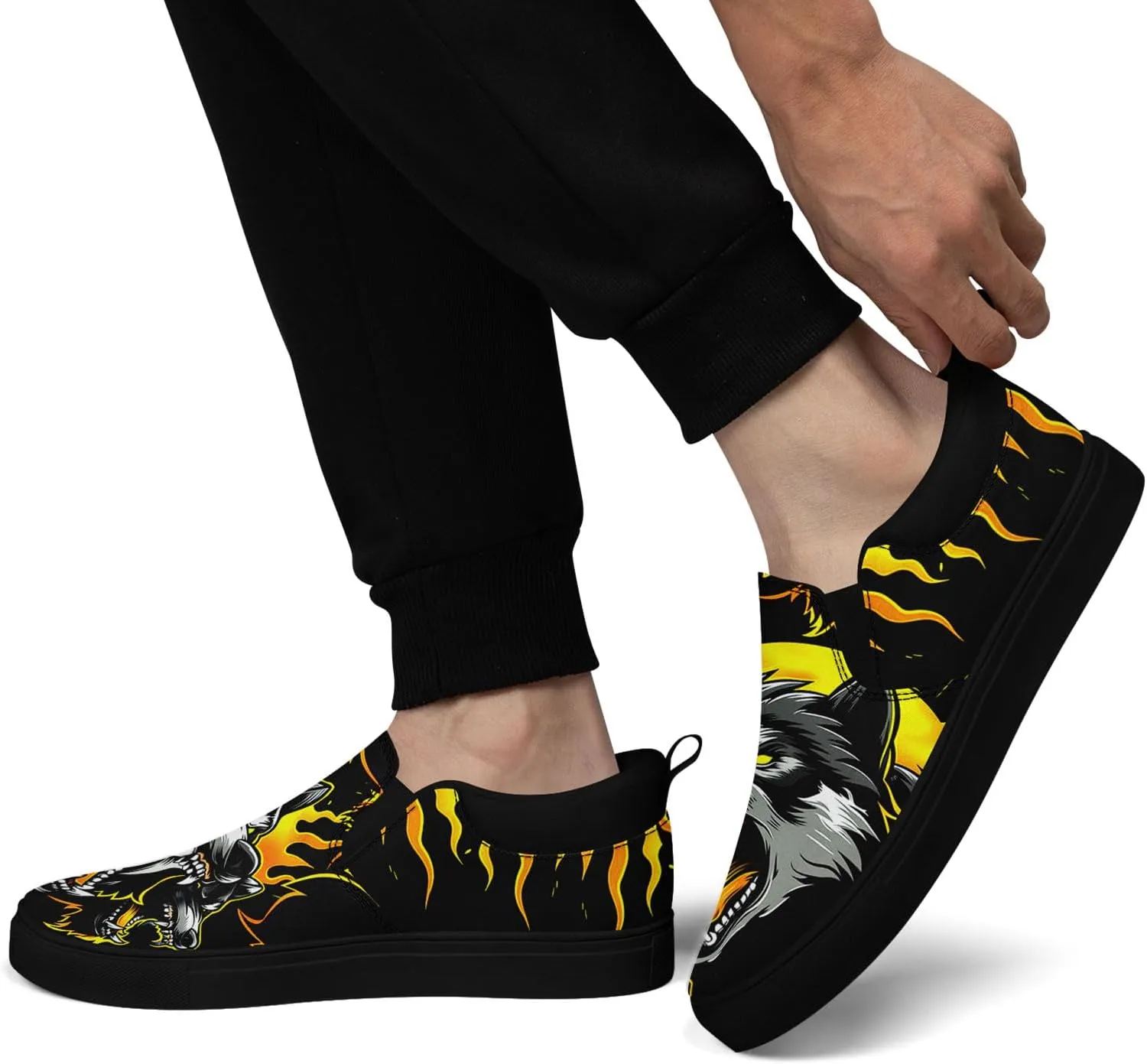 Men's Slip-On Canvas Shoes Gothic Skull Print Casual Lightweight Loafers Comfortable Walking Sneaker for Women
