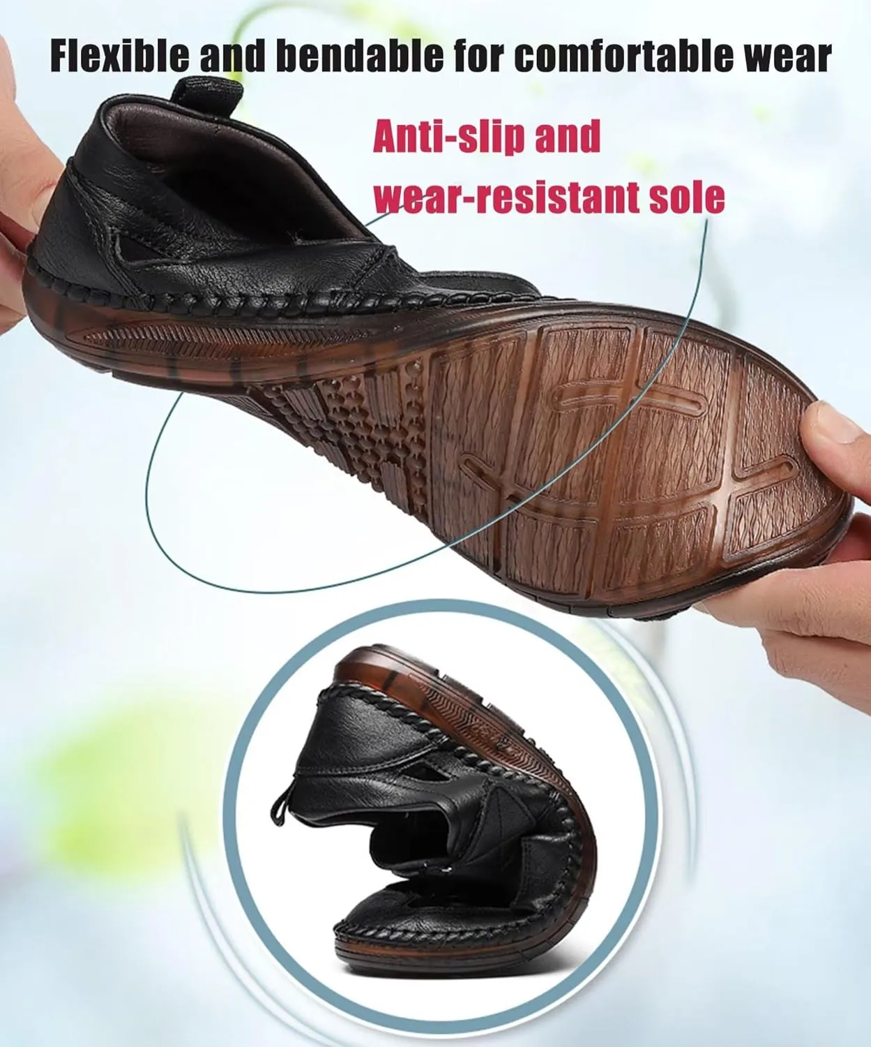 Mens Sports Sandals Leather Closed Toe Outdoor Beach Shoes Breathable Summer Hiking Trekking Walking Sandals