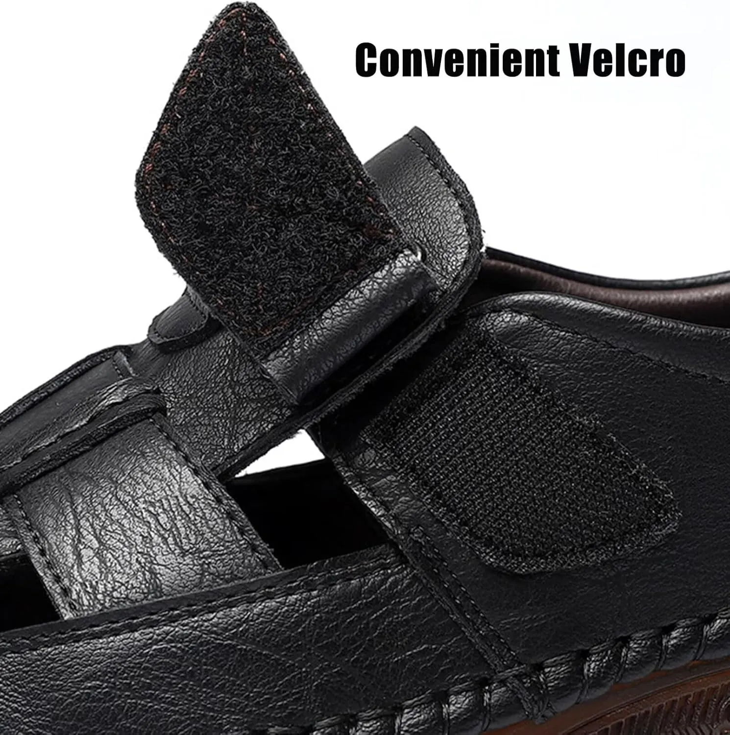 Mens Sports Sandals Leather Closed Toe Outdoor Beach Shoes Breathable Summer Hiking Trekking Walking Sandals