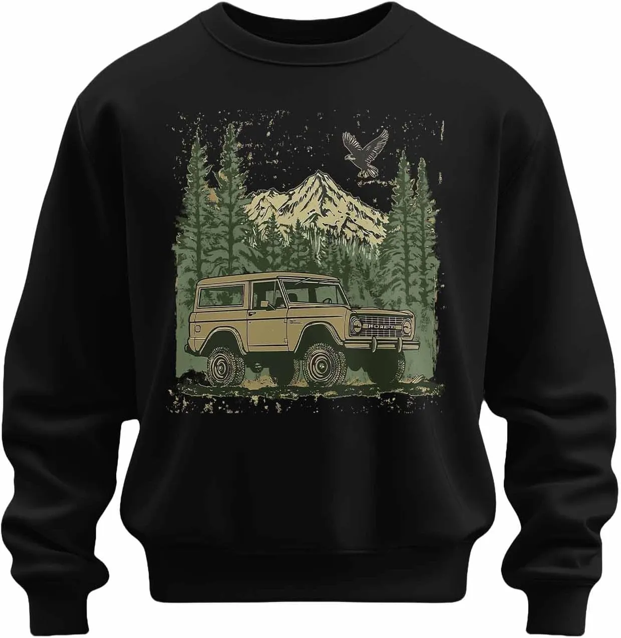 Mens Sweatshirt Forest Eagle Car Off-road Graphic Sweatshirts for Men Crewneck Long Sleeve Pullover Clothes