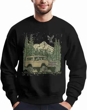 Mens Sweatshirt Forest Eagle Car Off-road Graphic Sweatshirts for Men Crewneck Long Sleeve Pullover Clothes