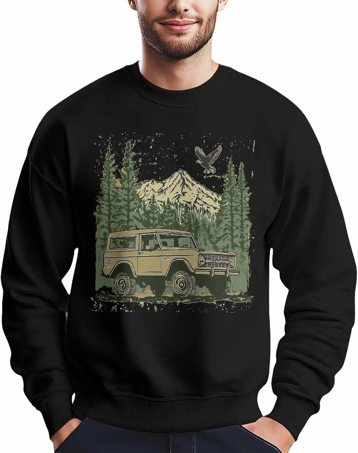 Mens Sweatshirt Forest Eagle Car Off-road Graphic Sweatshirts for Men Crewneck Long Sleeve Pullover Clothes