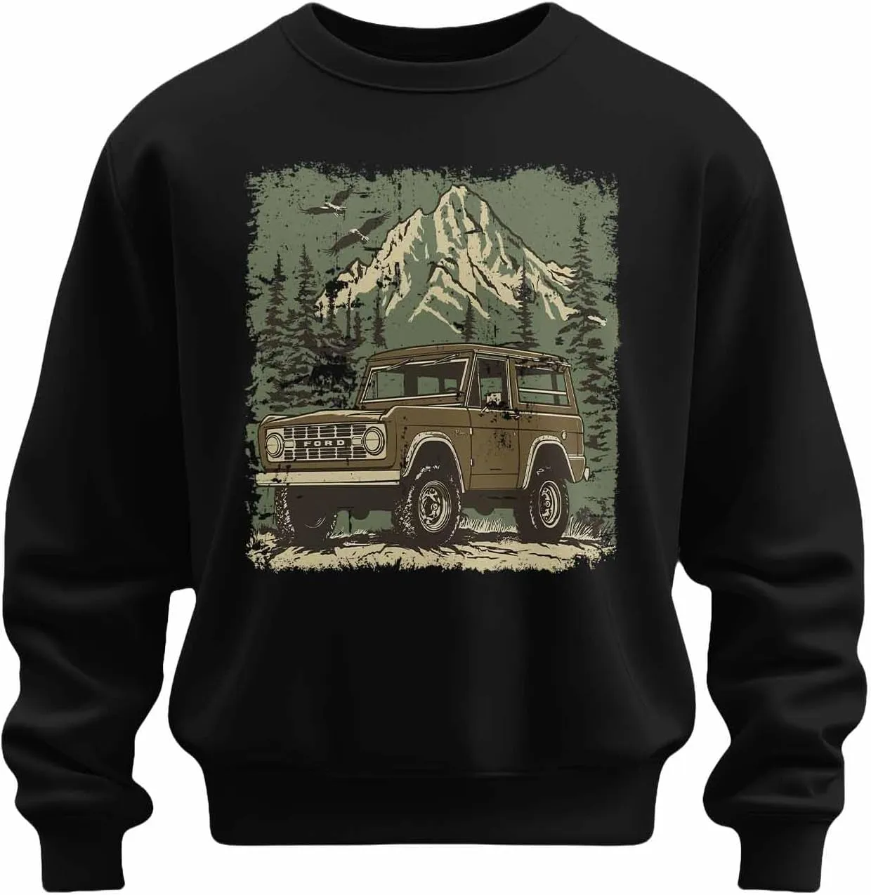 Mens Sweatshirt Off-road Forest Eagle Car Graphic Sweatshirts for Men Crewneck Long Sleeve Pullover Clothes