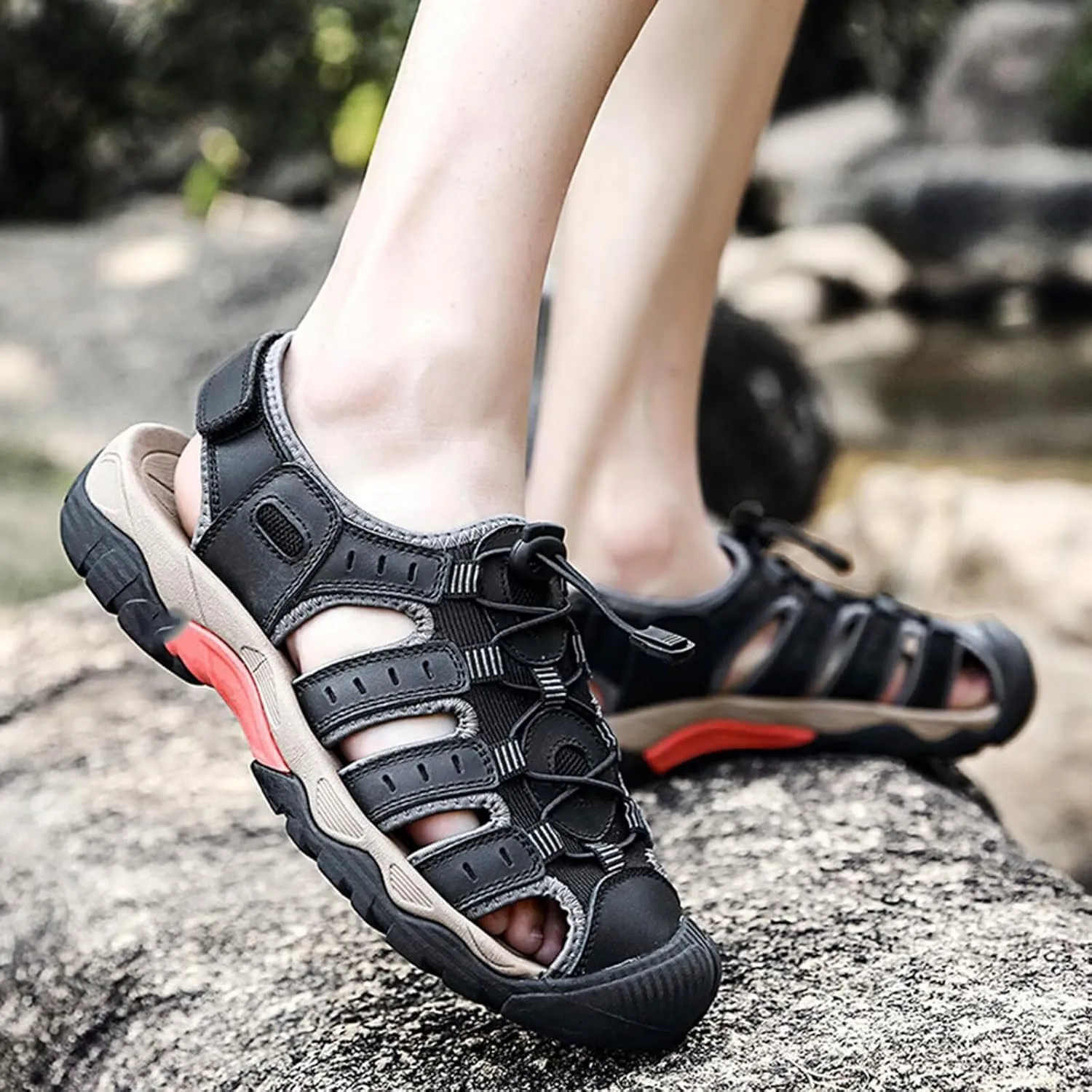 Mens Waterproof Hiking Sandals with Arch Support Comfortable Summer Outdoor Beach Sport Closed Toe Sandals