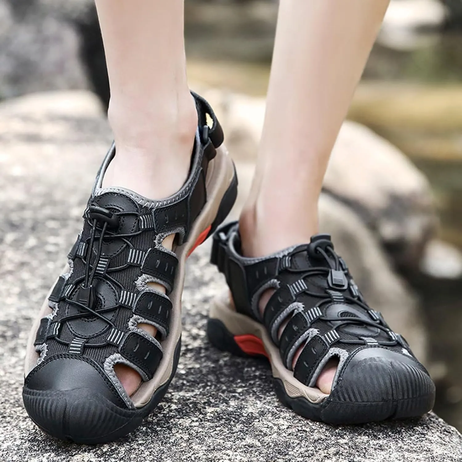 Mens Waterproof Hiking Sandals with Arch Support Comfortable Summer Outdoor Beach Sport Closed Toe Sandals