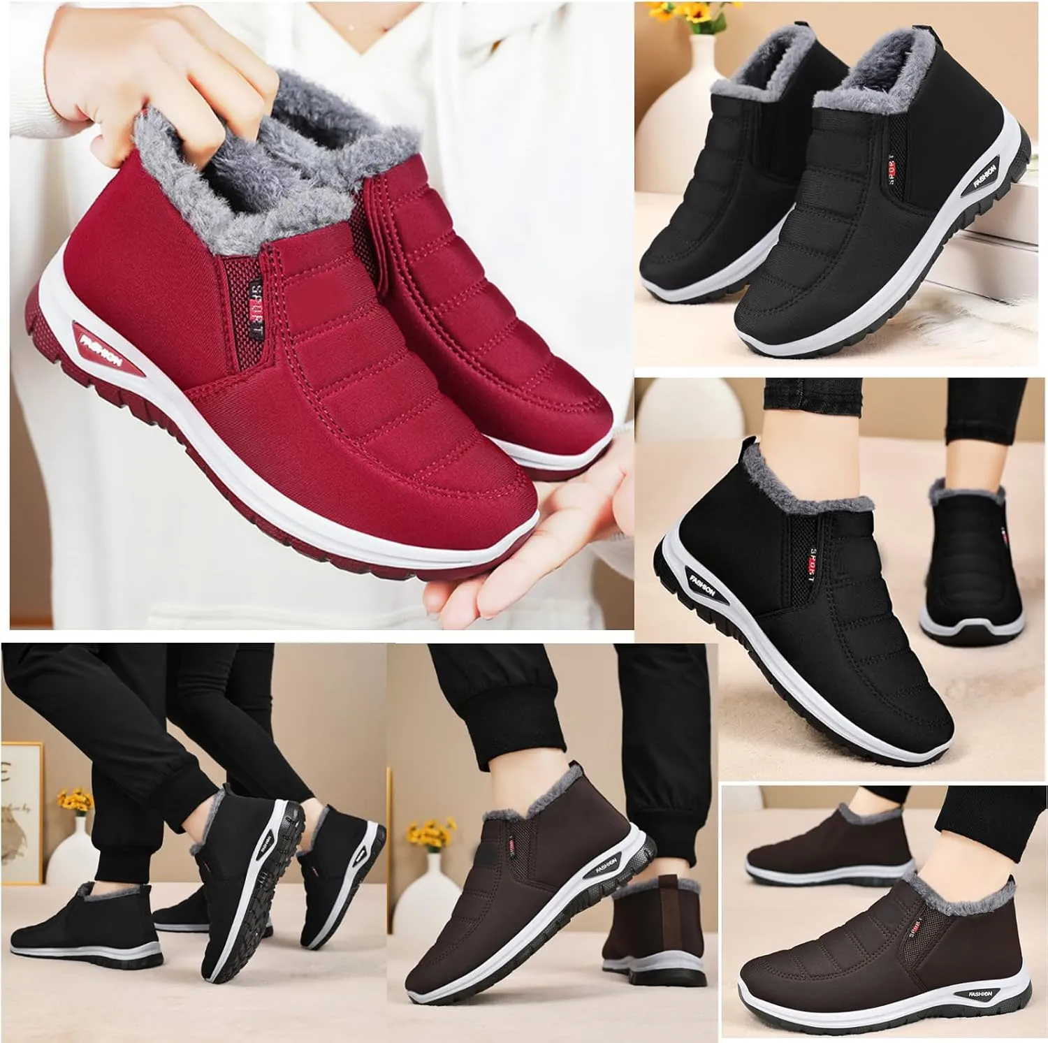 Men's Winter Boots Waterproof Slip-On Warm Lined Boots Ankle Boots Lightweight Waterproof Outdoor Winter Deep Grain Rubber Sole for