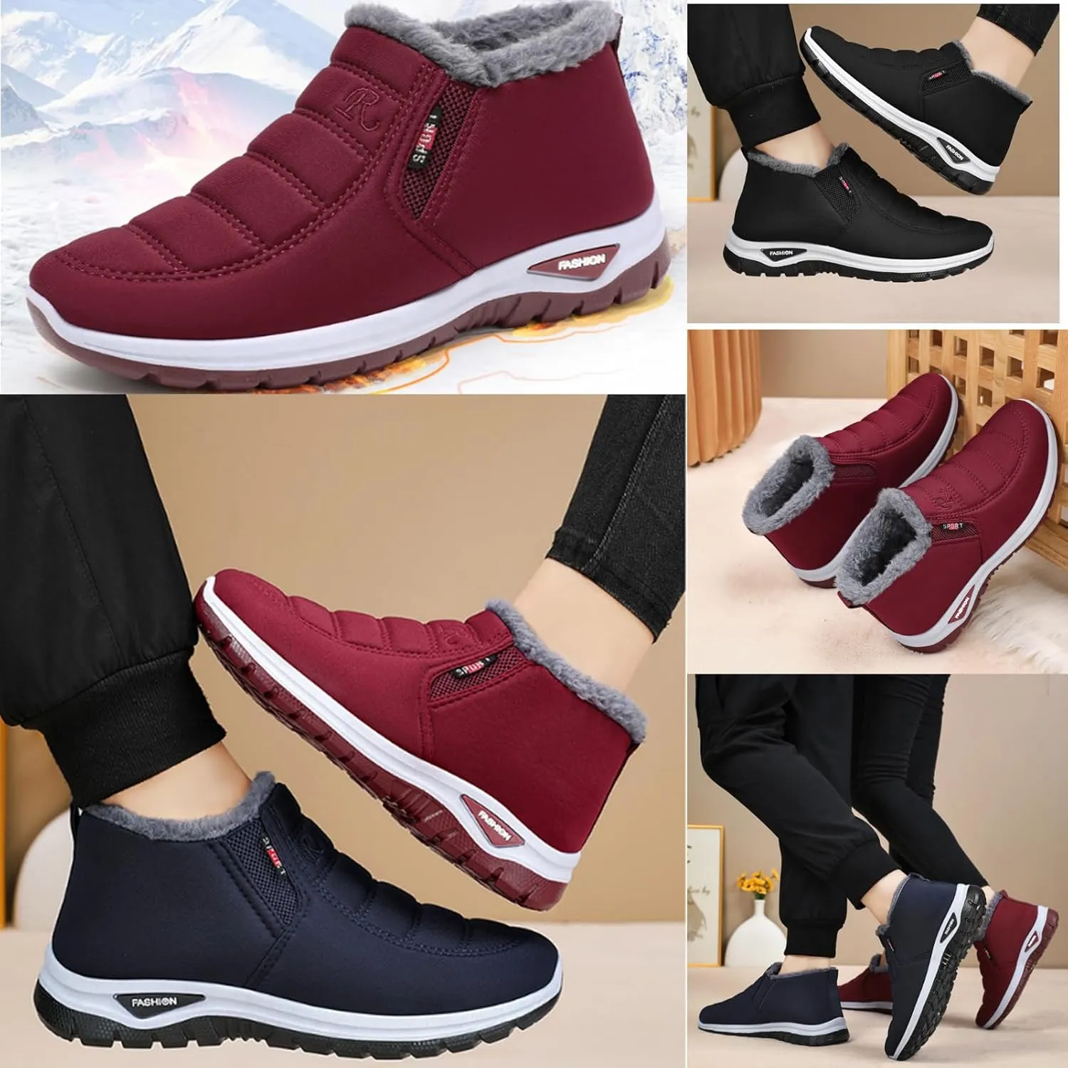 Men's Winter Boots Waterproof Slip-On Warm Lined Boots Ankle Boots Lightweight Waterproof Outdoor Winter Deep Grain Rubber Sole for