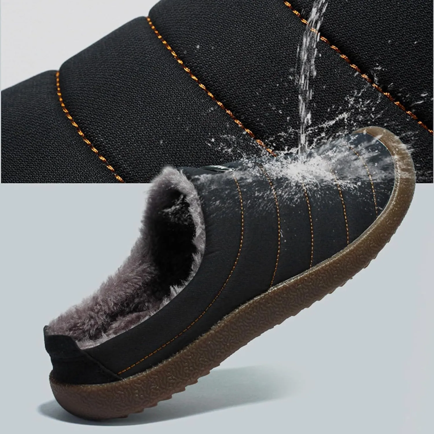 Mens Winter Boots Waterproof Snow Shoes, Unisex Hiking Footwear Slip-On Ankle Booties, High Top Womens Warm Slippers with Fuzzy Plush Lining Non-Slip Fur Lined Outdoor Sneakers